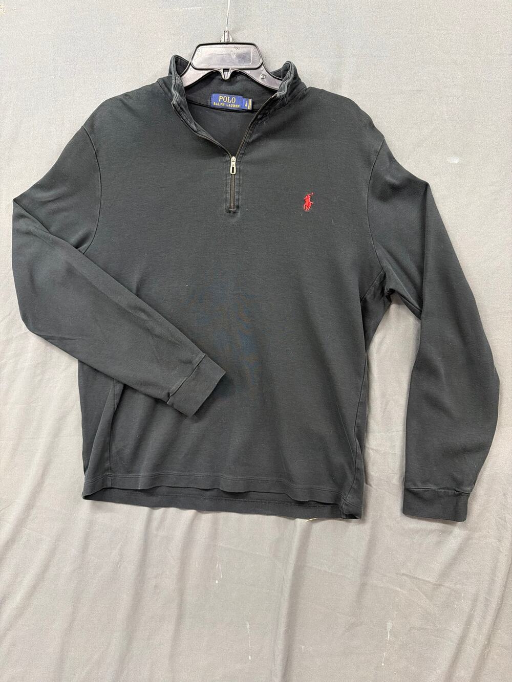 Polo Ralph Lauren Men's Large Black Quarter Zip Pullover Red Pony Long Sleeve
